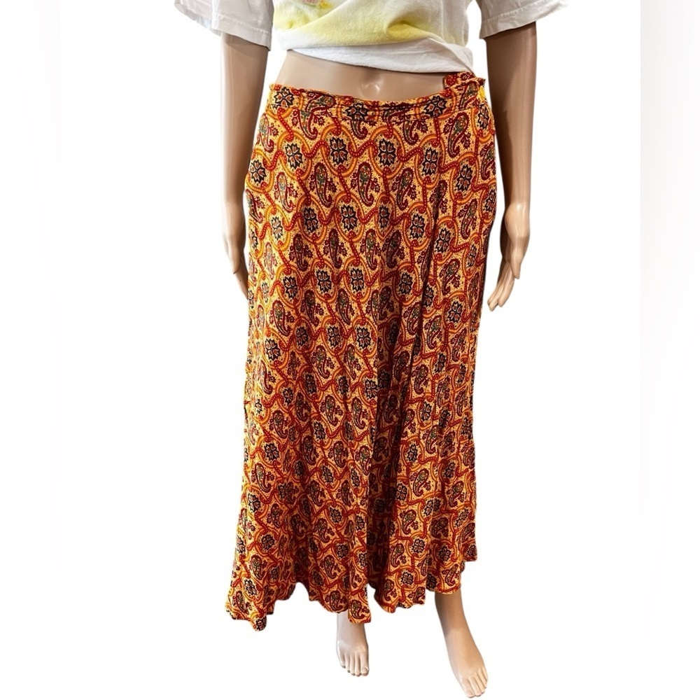 Bohemian paisley hippie Vintage Liz Claiborne Orange Patterned Maxi Skirt